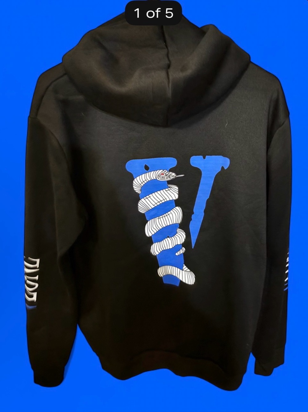 VLONE Black Hoodie with Blue and White Snake V Graphic